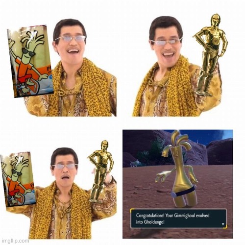 image tagged in c3po,gholdengo,pen pineapple apple pen | made w/ Imgflip meme maker