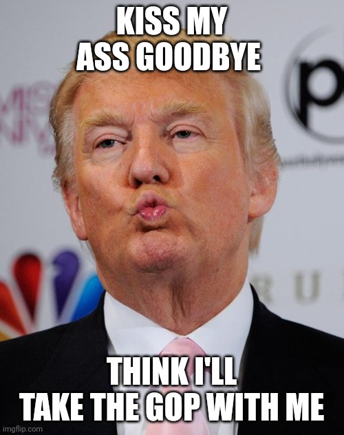 Might just be Ye's Vice President | KISS MY ASS GOODBYE; THINK I'LL TAKE THE GOP WITH ME | image tagged in trump pucker,racist dog | made w/ Imgflip meme maker