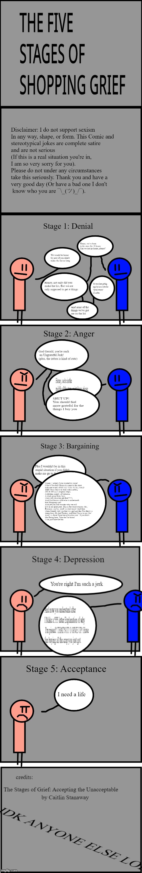 the five stages of shopping grief by me | image tagged in comics | made w/ Imgflip meme maker