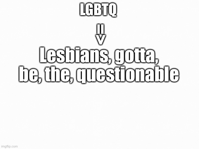 *insert title here* | LGBTQ; =>; Lesbians, gotta, be, the, questionable | made w/ Imgflip meme maker