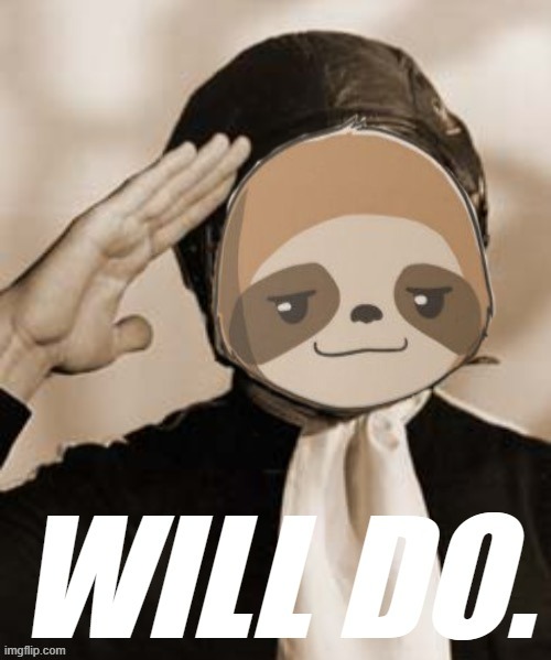 Sloth salute will do | image tagged in sloth salute will do | made w/ Imgflip meme maker