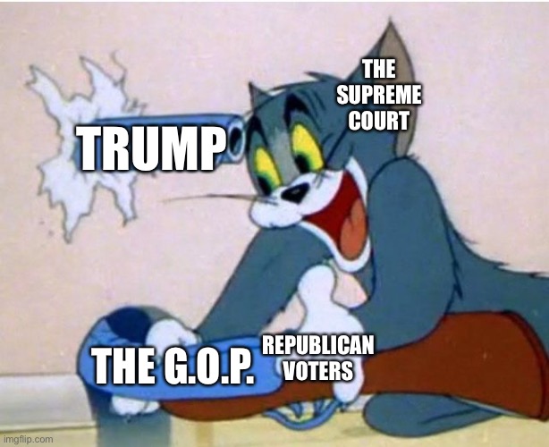 Tom and Jerry | THE G.O.P. THE SUPREME COURT REPUBLICAN VOTERS TRUMP | image tagged in tom and jerry | made w/ Imgflip meme maker