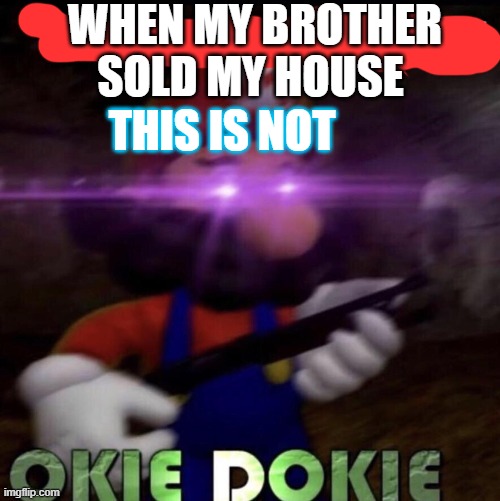 me angry | WHEN MY BROTHER SOLD MY HOUSE; THIS IS NOT | image tagged in this is not not okie dokie | made w/ Imgflip meme maker