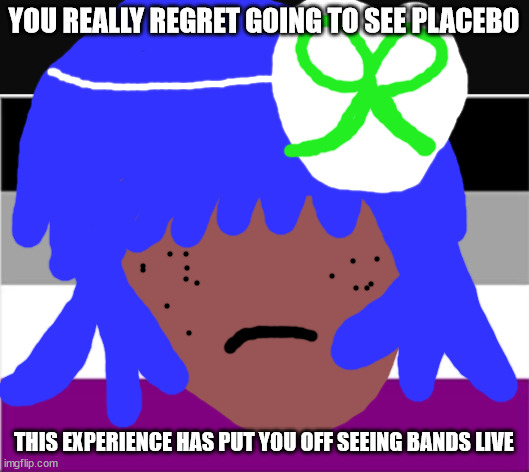 the worst night of your life | YOU REALLY REGRET GOING TO SEE PLACEBO; THIS EXPERIENCE HAS PUT YOU OFF SEEING BANDS LIVE | image tagged in lgbtq stream account profile | made w/ Imgflip meme maker