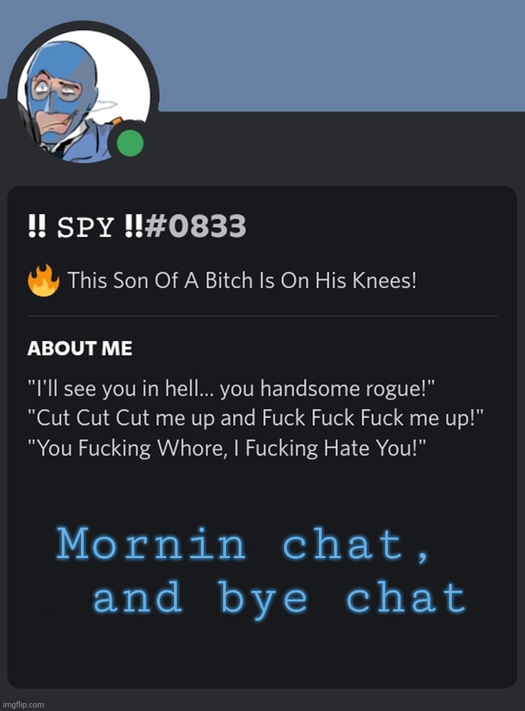 Mornin chat, 
 and bye chat | image tagged in augh | made w/ Imgflip meme maker