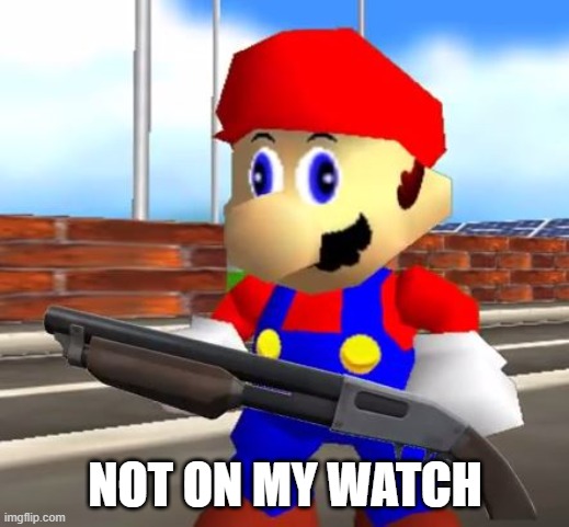 SMG4 Shotgun Mario | NOT ON MY WATCH | image tagged in smg4 shotgun mario | made w/ Imgflip meme maker