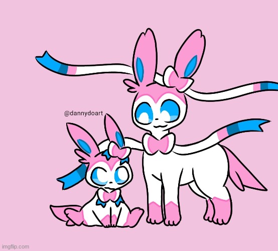 Normal Sylveon and baby Sylveon | image tagged in sylveon,baby sylveon,pokemon,cute | made w/ Imgflip meme maker