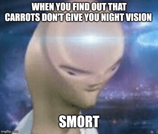 I'm pretty sure I'm not the only one who can relate to this | WHEN YOU FIND OUT THAT CARROTS DON'T GIVE YOU NIGHT VISION; SMORT | image tagged in smort | made w/ Imgflip meme maker