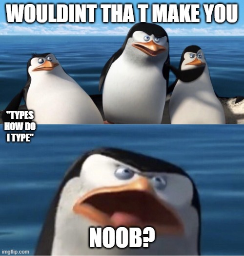 meme | WOULDINT THA T MAKE YOU; "TYPES HOW DO I TYPE"; NOOB? | image tagged in wouldn't that make you | made w/ Imgflip meme maker