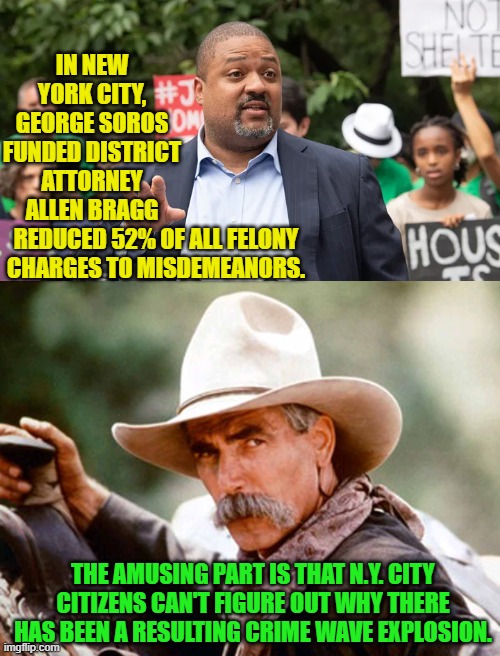 Remember Gen-Z . . . this is what YOU voted for.  Enjoy getting mugged. | IN NEW YORK CITY, GEORGE SOROS FUNDED DISTRICT ATTORNEY  ALLEN BRAGG; REDUCED 52% OF ALL FELONY CHARGES TO MISDEMEANORS. THE AMUSING PART IS THAT N.Y. CITY CITIZENS CAN'T FIGURE OUT WHY THERE HAS BEEN A RESULTING CRIME WAVE EXPLOSION. | image tagged in truth | made w/ Imgflip meme maker