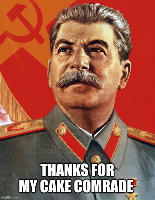 Joseph Stalin | THANKS FOR MY CAKE COMRADE | image tagged in joseph stalin | made w/ Imgflip meme maker