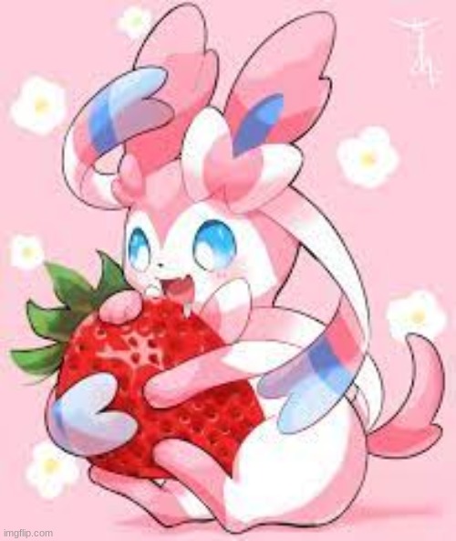 Sylveon with a strawberry | image tagged in sylveon,strawberry | made w/ Imgflip meme maker
