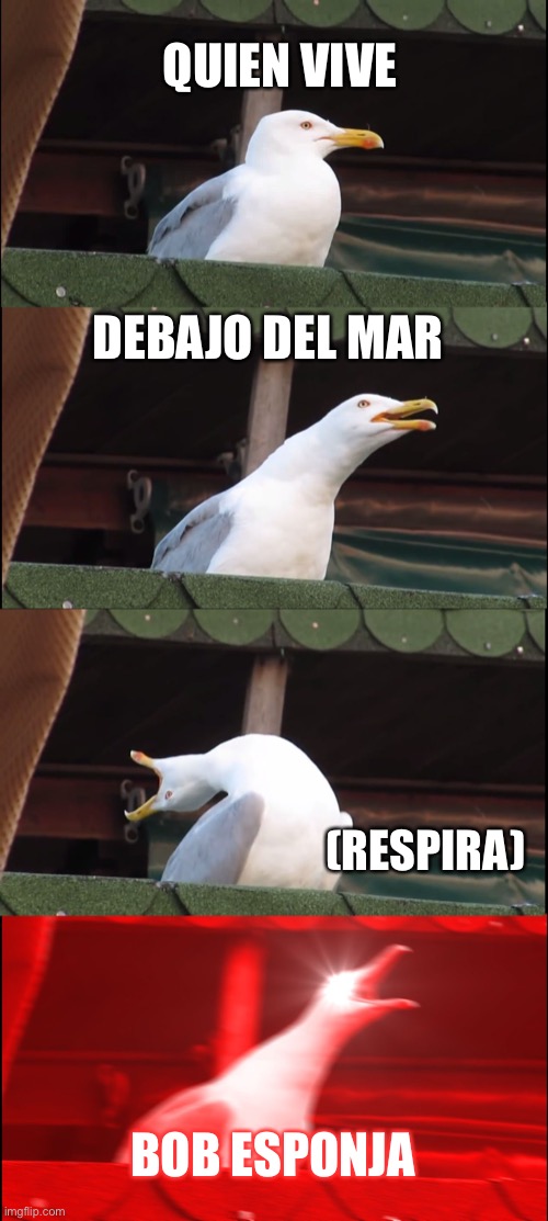 Inhaling Seagull |  QUIEN VIVE; DEBAJO DEL MAR; (RESPIRA); BOB ESPONJA | image tagged in memes,inhaling seagull | made w/ Imgflip meme maker