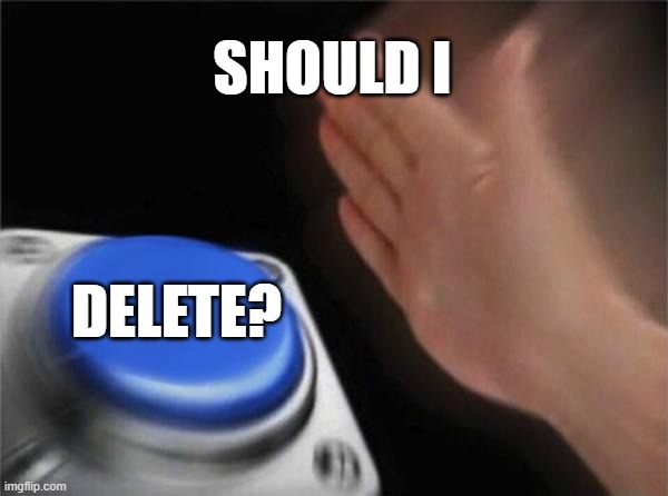 Blank Nut Button |  SHOULD I; DELETE? | image tagged in memes,blank nut button | made w/ Imgflip meme maker