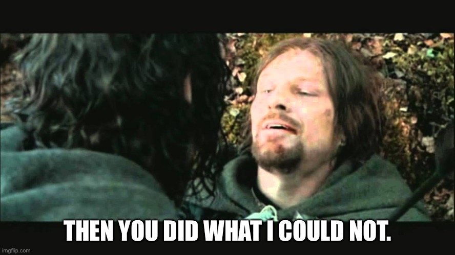 boromir my captain my king | THEN YOU DID WHAT I COULD NOT. | image tagged in boromir my captain my king | made w/ Imgflip meme maker