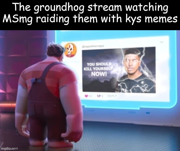 The groundhog stream watching MSmg raiding them with kys memes | made w/ Imgflip meme maker