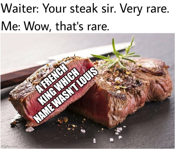 rare steak meme | A FRENCH KING WHICH NAME WASN’T LOUIS | image tagged in rare steak meme,memes,funny,france | made w/ Imgflip meme maker