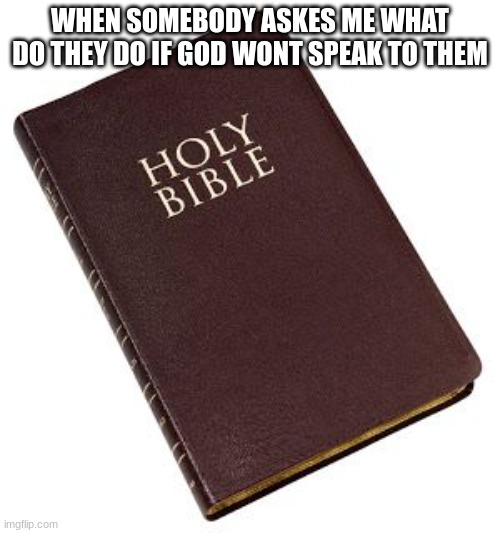 Holy Bible | WHEN SOMEBODY ASKES ME WHAT DO THEY DO IF GOD WONT SPEAK TO THEM | image tagged in holy bible | made w/ Imgflip meme maker