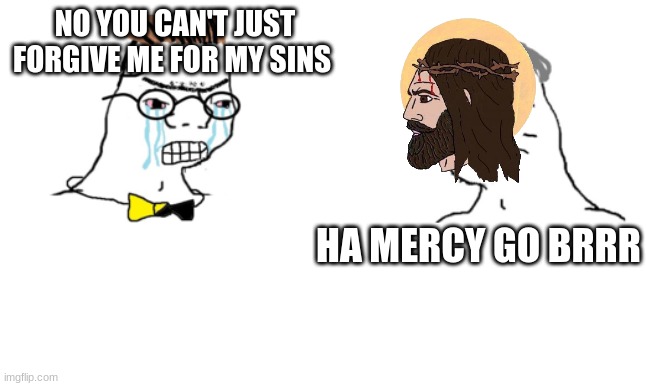 no you cant just ... | NO YOU CAN'T JUST FORGIVE ME FOR MY SINS; HA MERCY GO BRRR | image tagged in no you cant just | made w/ Imgflip meme maker