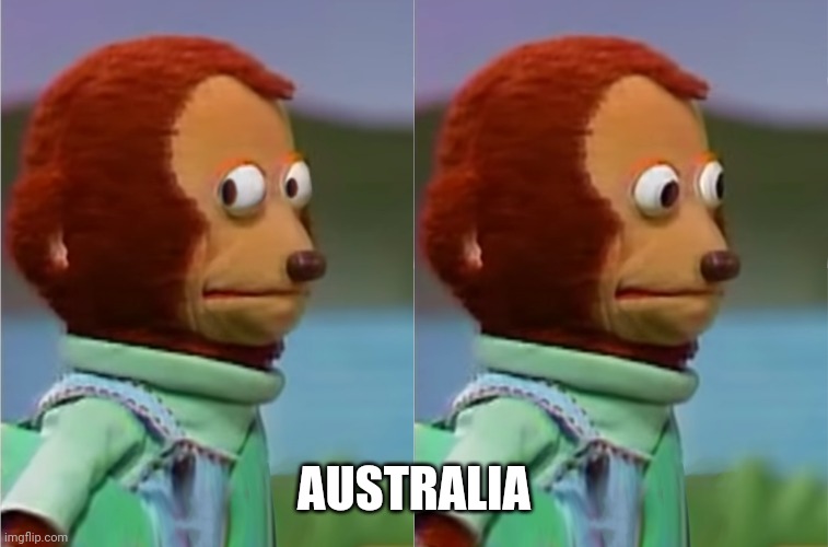 puppet Monkey looking away | AUSTRALIA | image tagged in puppet monkey looking away | made w/ Imgflip meme maker