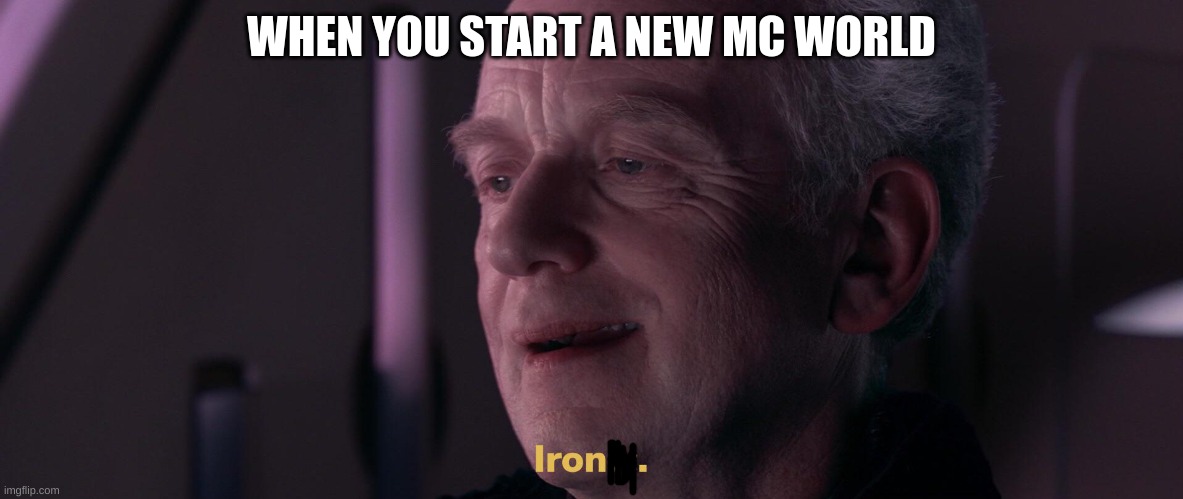 im bored. | WHEN YOU START A NEW MC WORLD | image tagged in ironic | made w/ Imgflip meme maker