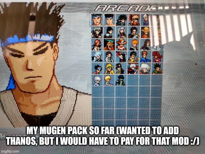 Took me hours to get all these mods in here | MY MUGEN PACK SO FAR (WANTED TO ADD THANOS, BUT I WOULD HAVE TO PAY FOR THAT MOD :/) | made w/ Imgflip meme maker