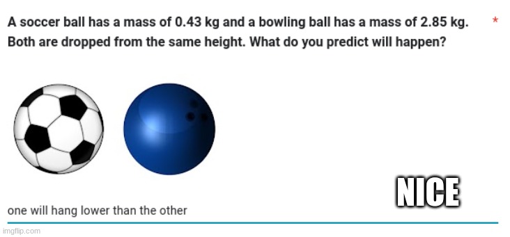 balls of different mass | NICE | image tagged in balls,soccer,bowling | made w/ Imgflip meme maker