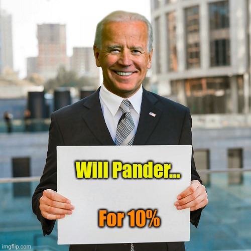 Joe Biden Blank Sign | Will Pander... For 10% | image tagged in joe biden blank sign | made w/ Imgflip meme maker