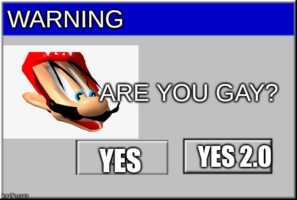 NO COMMENTS | WARNING; ARE YOU GAY? YES; YES 2.0 | image tagged in windows error message,mario | made w/ Imgflip meme maker