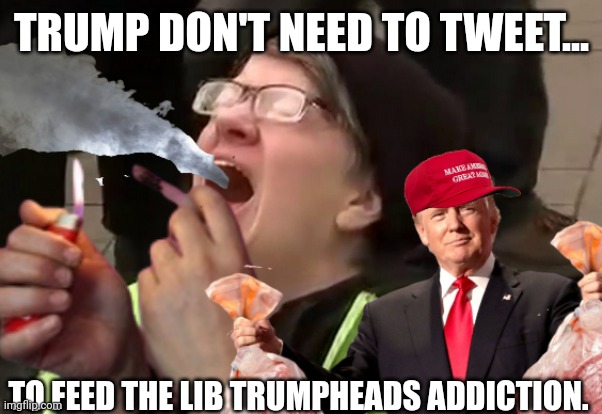 TRUMP DON'T NEED TO TWEET... TO FEED THE LIB TRUMPHEADS ADDICTION. | made w/ Imgflip meme maker