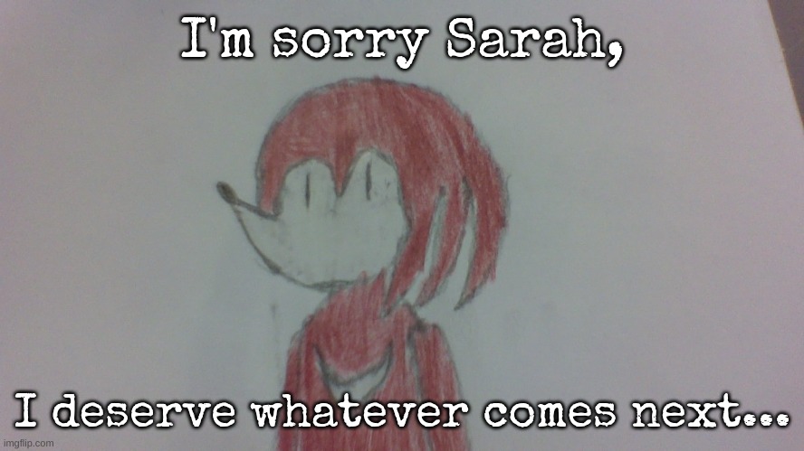 Micheal | I'm sorry Sarah, I deserve whatever comes next... | image tagged in sonic exe,drawing,knuckles | made w/ Imgflip meme maker