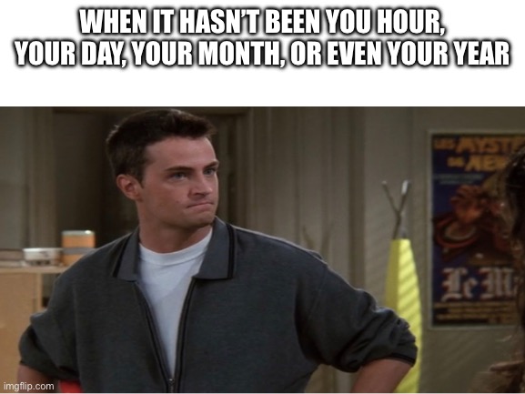 That sucks | WHEN IT HASN’T BEEN YOU HOUR, YOUR DAY, YOUR MONTH, OR EVEN YOUR YEAR | image tagged in chandler | made w/ Imgflip meme maker