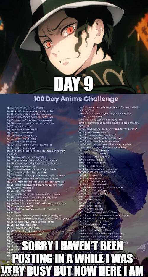 day 9 (MICHEAL JACKSON EDITION) | DAY 9; SORRY I HAVEN'T BEEN POSTING IN A WHILE I WAS VERY BUSY BUT NOW HERE I AM | image tagged in 100 day anime challenge,demon slayer | made w/ Imgflip meme maker