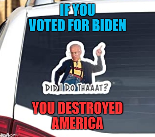 If You Voted For Biden You Destroyed America | IF YOU
VOTED FOR BIDEN; YOU DESTROYED
AMERICA | image tagged in joe urkel did i do that biden | made w/ Imgflip meme maker