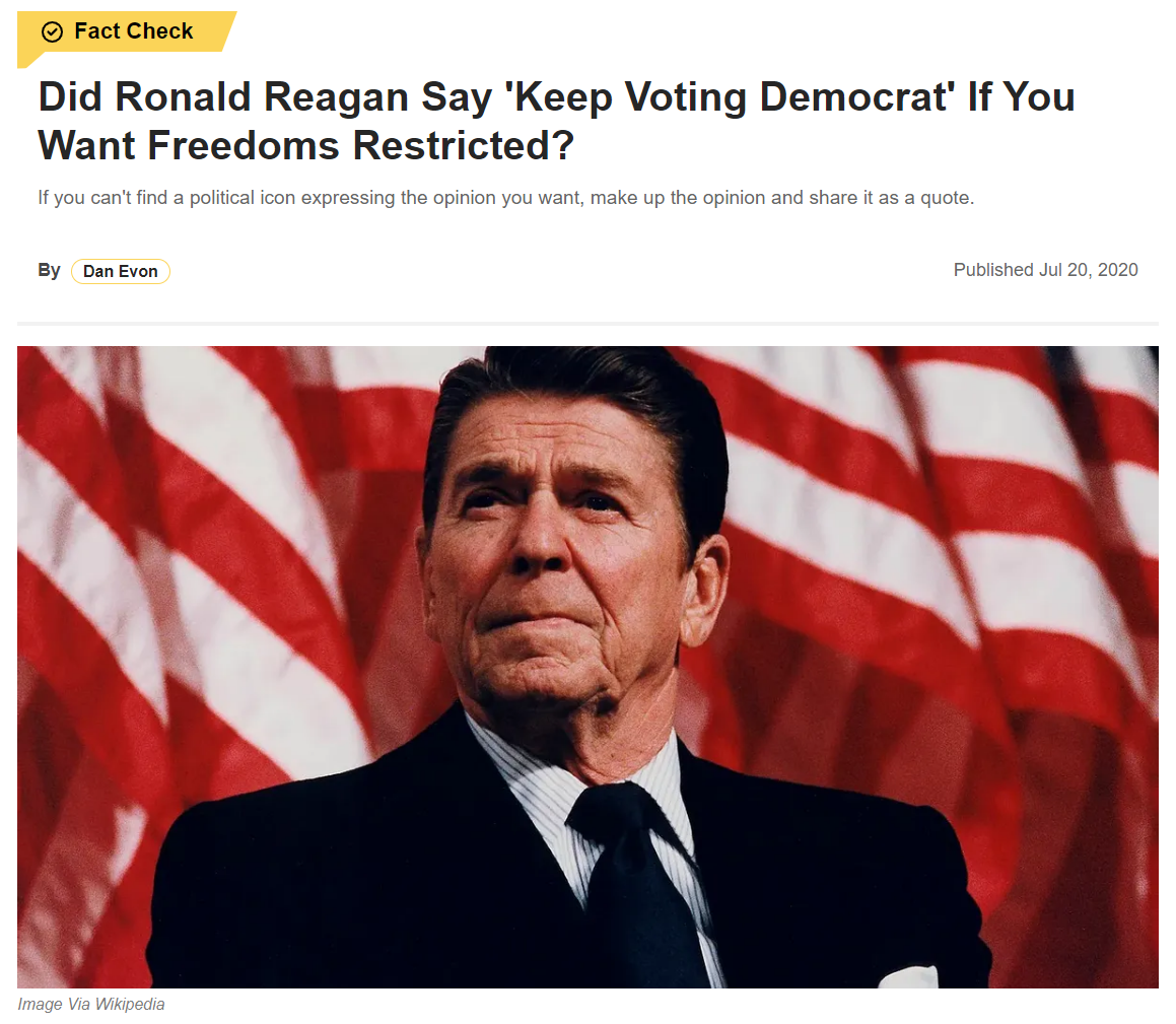 Ronald Reagan false quote debunked Blank Meme Template