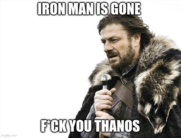 Brace Yourselves X is Coming |  IRON MAN IS GONE; F*CK YOU THANOS | image tagged in memes,brace yourselves x is coming | made w/ Imgflip meme maker