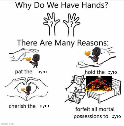 the | pyro; pyro; pyro; pyro | image tagged in why do we have hands all blank | made w/ Imgflip meme maker