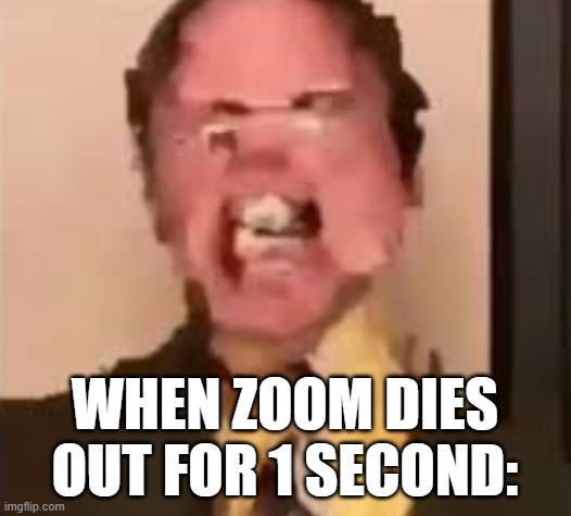 Dwight Screaming | WHEN ZOOM DIES OUT FOR 1 SECOND: | image tagged in dwight screaming | made w/ Imgflip meme maker
