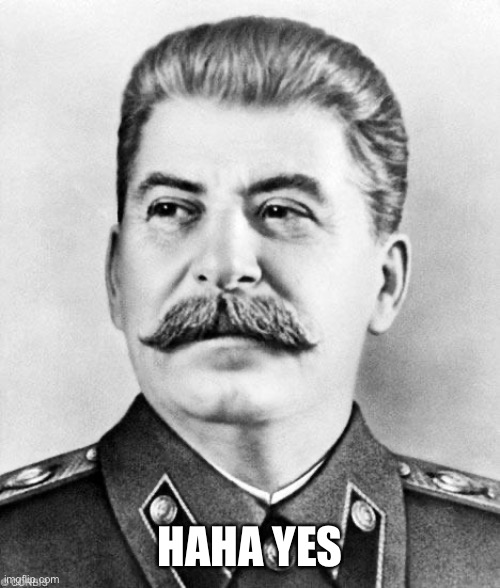 Hypocrite Stalin | HAHA YES | image tagged in hypocrite stalin | made w/ Imgflip meme maker