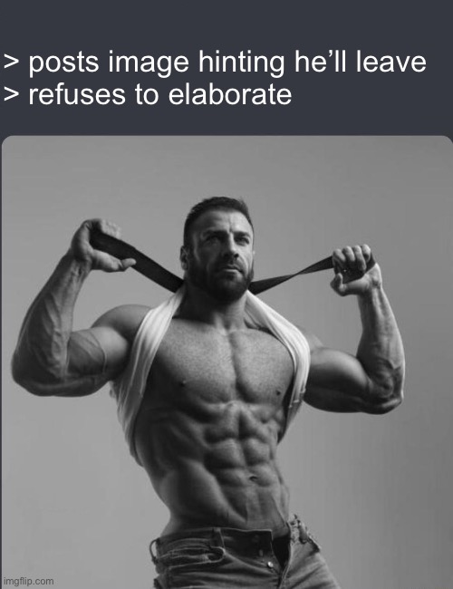 Refuses to elaborate any further | > posts image hinting he’ll leave
> refuses to elaborate | image tagged in refuses to elaborate any further | made w/ Imgflip meme maker