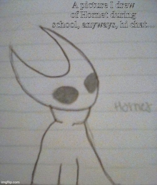 A picture I drew of Hornet during school, anyways, hi chat... | made w/ Imgflip meme maker