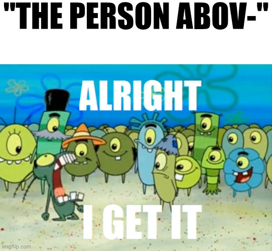 "THE PERSON ABOV-" | image tagged in memes,blank transparent square,alright i get it | made w/ Imgflip meme maker