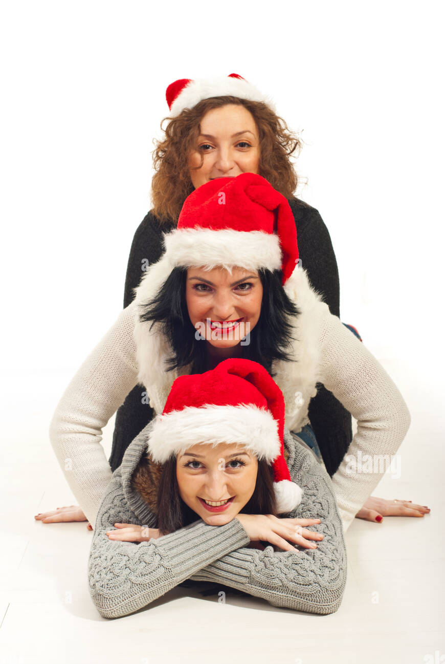 High Quality three people with santa hats laying on top of each other Blank Meme Template