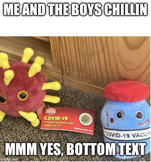 Sorry I meant to upload this a day or two ago, but here it is | ME AND THE BOYS CHILLIN; MMM YES, BOTTOM TEXT | image tagged in covid and vaccine chillin | made w/ Imgflip meme maker