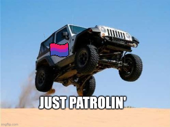 Just patrolling | JUST PATROLIN' | image tagged in jeepjump | made w/ Imgflip meme maker