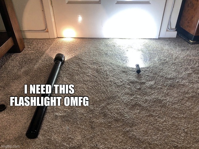 oh fuck yes | I NEED THIS FLASHLIGHT OMFG | image tagged in two flashlights | made w/ Imgflip meme maker