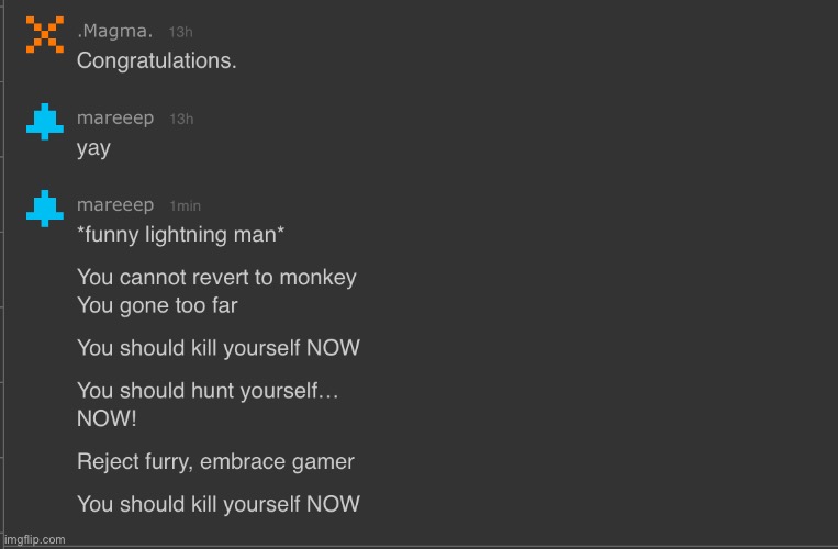 I told magma what you told me to tell her (she is the owner of the furry stream) | made w/ Imgflip meme maker