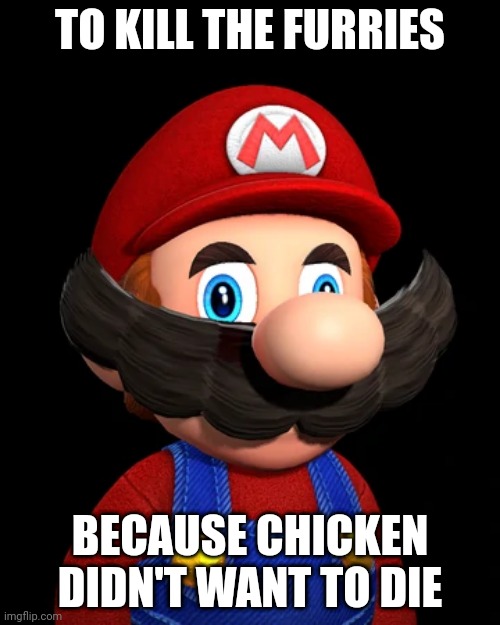 SMG4 Mario | TO KILL THE FURRIES BECAUSE CHICKEN DIDN'T WANT TO DIE | image tagged in smg4 mario | made w/ Imgflip meme maker