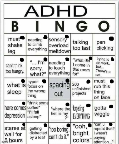 The | image tagged in adhd bingo | made w/ Imgflip meme maker