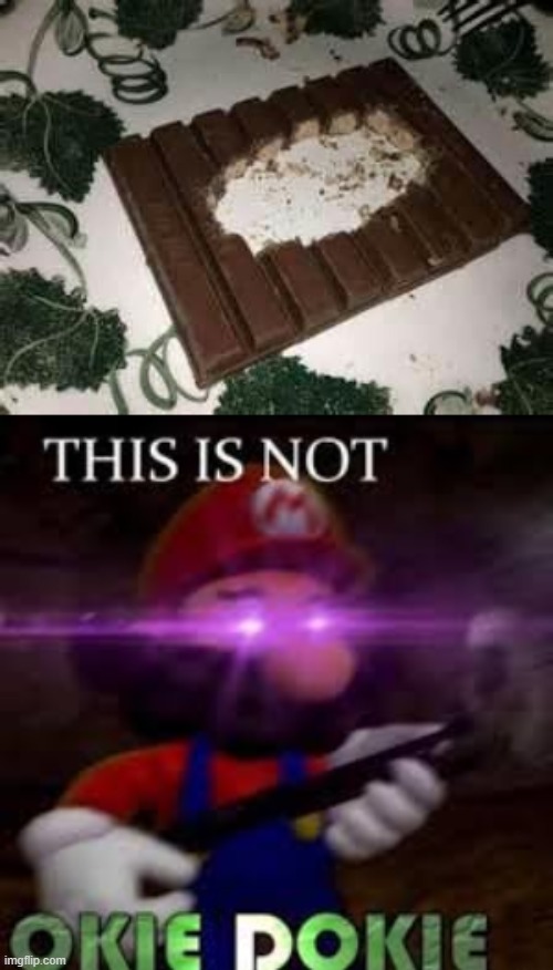 WHO DID THIS | image tagged in this is not okie dokie,kit kat broken wrong way | made w/ Imgflip meme maker